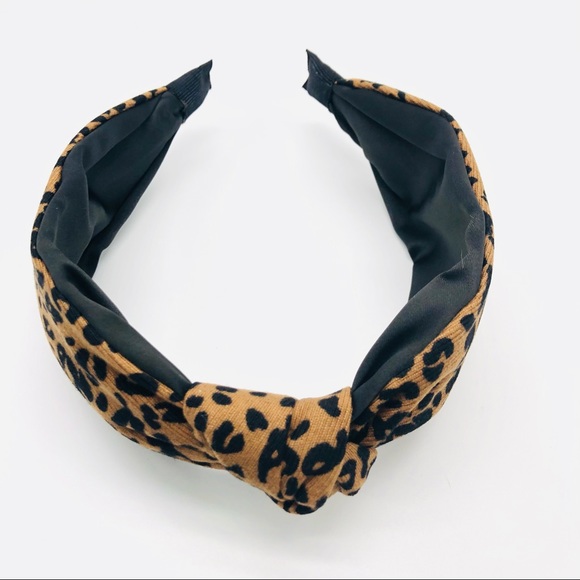 Animal Print Knot Headband In Brown And Black - Picture 2 of 4